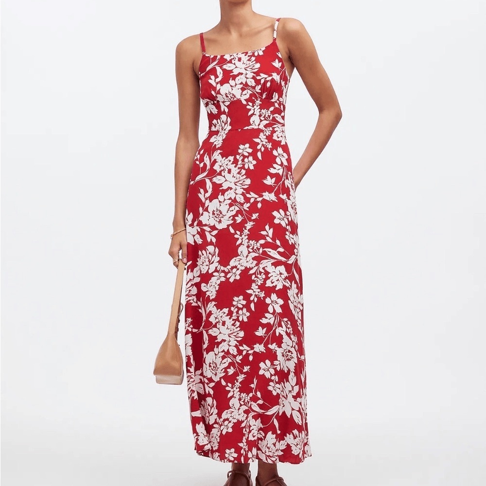 Madewell Square Neck Tank Dress in Floral Exploded Red Floral Size S/M